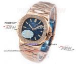 Perfect Replica OE Factory 5713 Swiss Patek Philippe Nautilus Rose Gold Blue Dial Diamond Bezel Watch